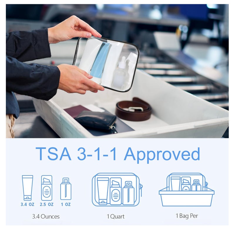 حقيبة أدوات تجميل معتمدة من إدارة أمن النقل الأمريكية (TSA)، عبوة من قطعتين، حقيبة شفافة، حجم ربع جالون، حقائب سفر أساسية لأدوات التجميل، منظم حقيبة مكياج شفاف، حقائب مستحضرات تجميل محمولة للنساء، أسود - Image 3